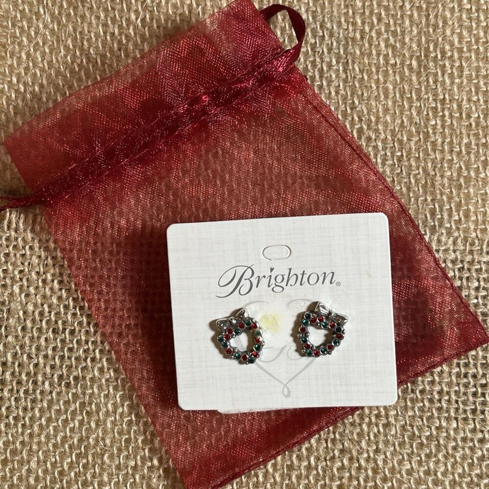 Brighton Eternal Joy Wreath Mini Post small Earrings With Red Green Crystals